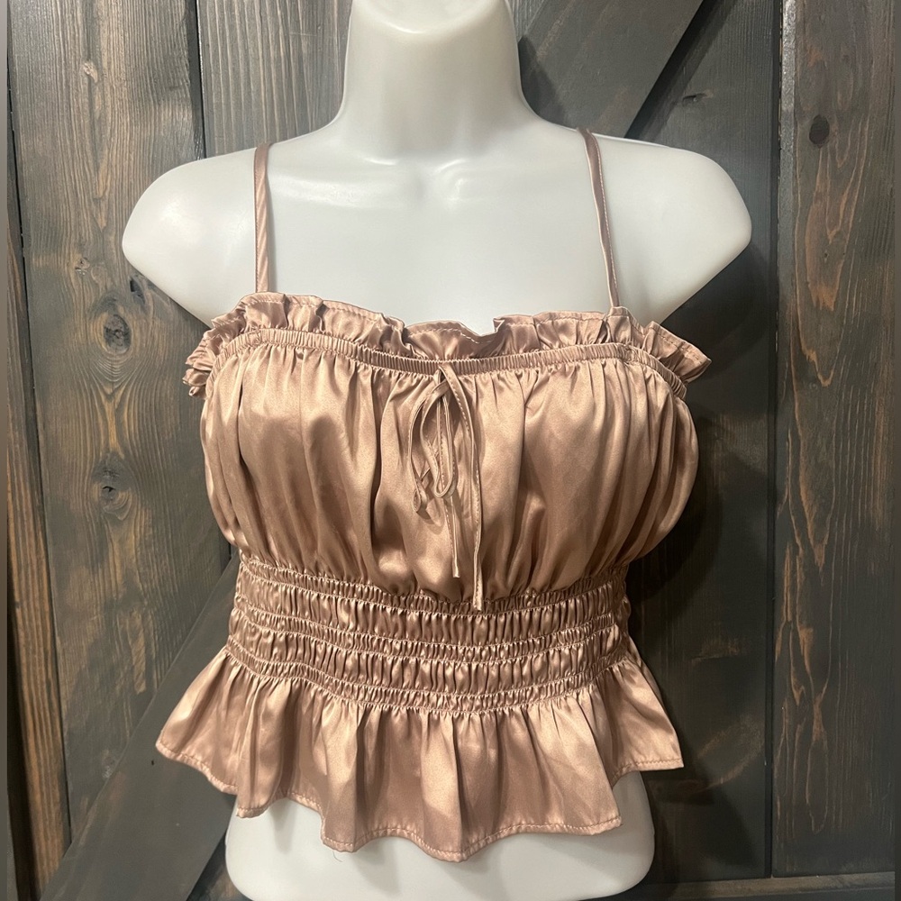 Blashe Cami Tank Top In Satin Champagne Crop Medium